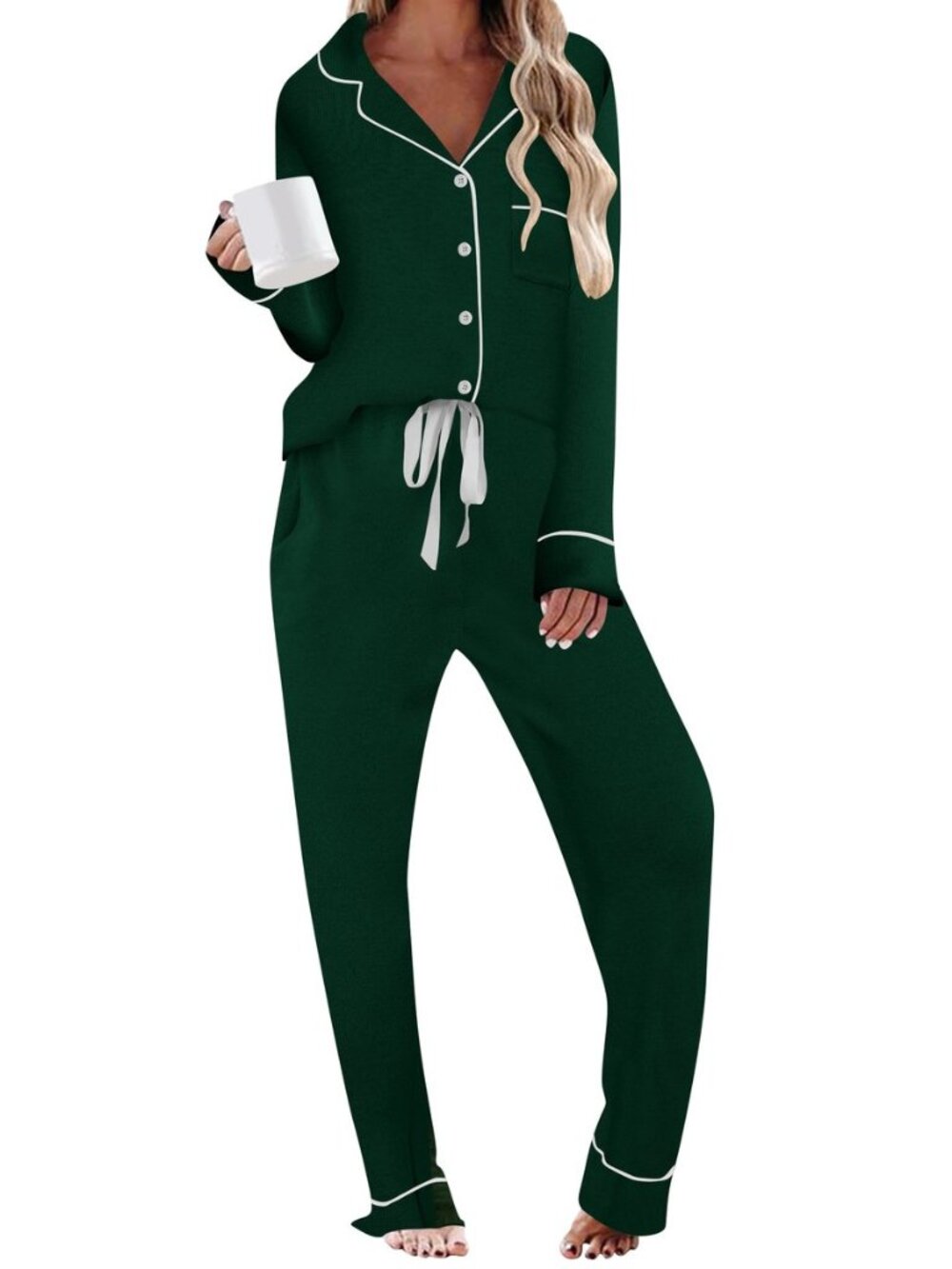 Pajamas for Women Set 2 Piece Pj Set Long Sleeve Button Up Lounge Sets Sleepwear